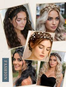 1 pieza Diadema con doble trenza, diseño de dientes antideslizante, diadema con cabello sintético esponjoso, adecuado para Navidad, Año Nuevo, Carnaval, Festival de música - Multicolor - Ver 5