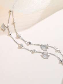 1 chiếc vòng tay hai lớp hình lá bạch quả độc đáo, tự nhiên, bằng bạc Sterling S925, thích hợp đeo hàng ngày, là món quà lý tưởng cho phụ nữ. - Bạc - Xem 4