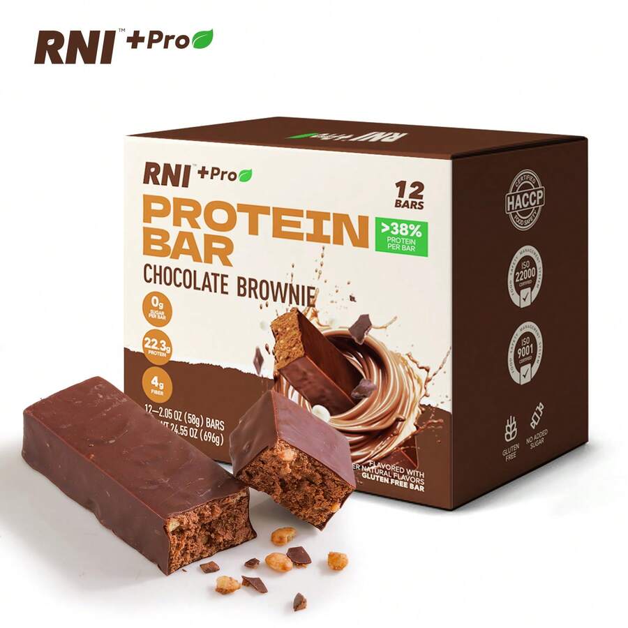 [High Protein Snack]12 Bars RNl Chocolate Brownie Protein Bar With 22g Protein 38% High Protein-Zero Sugar, Gluten Free, Low Calorie With Protein Crisps, Keto-Friendly, Nutritious Snacks To Support Energy,Perfect For Post-Workout & Healthy Snacking. - 12 Bars - View 1