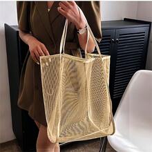 1 Peça Bolsa de Praia Dobrável Extra Grande, Feita de Poliéster com Alças Reforçadas e Revestimento Impermeável, Adequada para Armazenar Brinquedos, Conchas, Roupas e Toalhas para Viagens à Praia - Visão 9