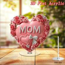 2D Acrylic Desktop Decor, Featuring Heart-Shaped Design With Rose And Ribbon Bow, Suitable For Mother's Day Home Decoration - A - View 7