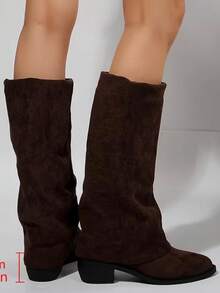 Suede Knee-High Boots For Autumn/Winter, French Style With Chunky Heel And Pointed Toe. Ref 9002 - 咖啡棕 - 查看 6
