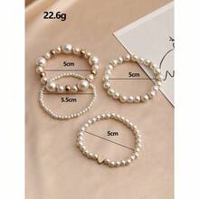 4pcsset Women Elegant Faux Pearl Beaded Bracelets Combination Fashion Party Accessories - trắng - Xem 4