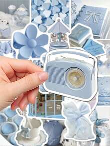50pcs Light Blue Themed Stickers For Suitcase Skateboard Guitar Laptop Desktop Room Decor Graffiti Stickers - A - View 8