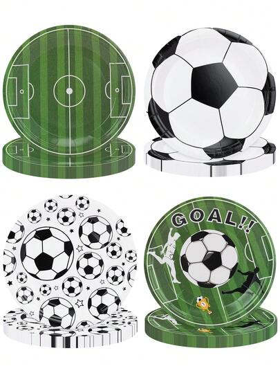 10pcs/40pcs/80pcs 7 Inch Soccer Paper Plates - 4 Green & Black Soccer Field & Ball Designs,Football Themed Disposable Plates For Sports Birthday Party, Soccer Game Day, Watch Party Paper Dinner Plates For Baby-Shower SoccerTheme Party Supplies Men Women