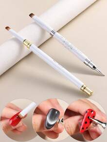 多功能凝胶指甲油笔套装，包含带强力猫眼磁铁的UV凝胶笔、圆珠点彩笔和亚克力美甲绘图笔，金属手柄，专业美甲笔套装，适用于DIY和沙龙美甲。 - 彩色 - 查看 1