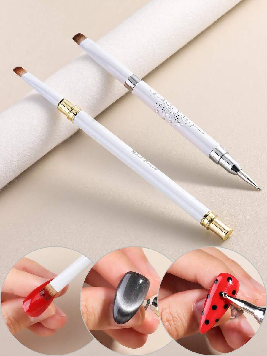 多功能凝胶指甲油笔套装，包含带强力猫眼磁铁的UV凝胶笔、圆珠点彩笔和亚克力美甲绘图笔，金属手柄，专业美甲笔套装，适用于DIY和沙龙美甲。 - 彩色 - 查看 1