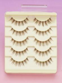 5 Pairs Natural Assorted Matching Eyelashes, Brown 3D Eyelashes. Rootless Eyelashes With Simple And Comfortable Fit, Soft And Natural Curl, Essential Makeup For Beginners. Suitable For Daily Wear, Can Create Various Fashionable Eye Makeup Looks - 棕色 - 查看 9
