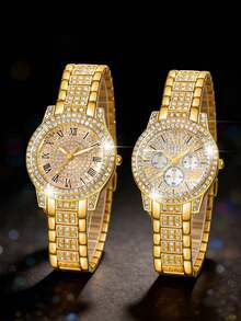 Bộ 2 đồng hồ nữ, đồng hồ thạch anh sang trọng và tinh tế dành cho nữ, mặt số có chữ số La Mã và vạch chỉ giờ, dây đeo có thể tháo rời kèm dụng cụ, phù hợp để đeo hàng ngày, làm quà sinh nhật, quà tựu trường, quà Lễ Tạ ơn, quà tặng cho cặp đôi, quà tặng đặc biệt (không bao gồm hộp quà). - Vàng - Xem 11