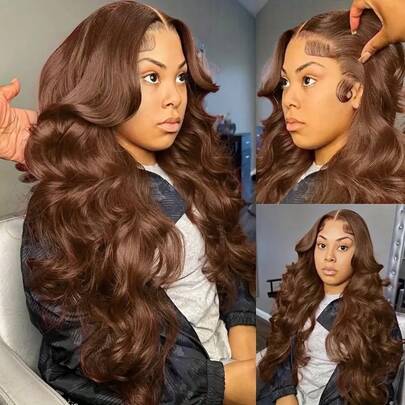 8-34 Inch Ear To Ear Transparent Lace Frontal Wigs Body Wave 13x4 Lace Front Wig Blended Hair Wig With Baby Hair For Women Pre-Cut Lace Is Available Natural #4 Brown Color Wavy Style