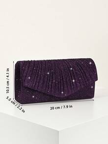 迷你闪亮链条折叠褶皱方形手拿包，水钻装饰晚宴包，完美搭配女士舞会礼服、舞会配饰、亮片连衣裙、闪亮连衣裙、优雅连衣裙、优雅舞会包，非常适合伴娘，适合婚礼招待会、派对、婚礼、舞会、宴会/盛大场合。 - 紫色 - 查看 4