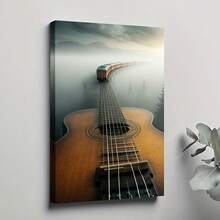 1Pc Framed Canvas Painting, Dream Of Train And Guitar In The Mist, Thickness 2.25cm/1inch High Quality Wall Art Print Poster Direct Hanging Home Decor Gifts, Living Room, Bathroom, Bedroom, Kitchen, Bar, Office, Room Decor - 多色 - 查看 1