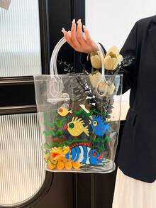 Bolsa de playa de gran capacidad con estampado de estilo oceánico transparente, ideal para vacaciones - transparente - Ver 6