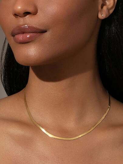 1pc 925 Sterling Silver Chain Hip-Hop Style Jewelry, 18K Gold Plated, 1.8mm Flat Fishbone Chain Design, Suitable For Men And Women To Wear