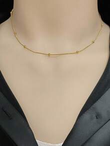 1件装不锈钢蛇形链项链，男女通用，简约间距圆珠锁骨项链，防水饰品 - 項鍊 - 查看 5