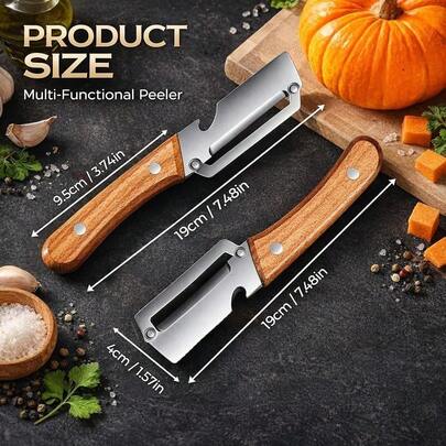 Multi Functional Premium Vegetable Peeler With Wooden Handle And Bottle Opener Stainless Steel Blade Kitchen Tool For Fruit Potato Pumpkin Papaya(2 PCS)