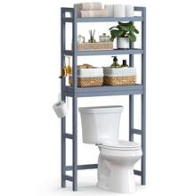SONGMICS Over The Toilet Storage, 3-Tier Bamboo Over Toilet Rack Bathroom Organizer With Adjustable Shelf, Fit Most Toilets, Space-Saving, Easy Assembly - Grey - View 10