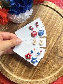 Patriotic Clay Cutter Set, 1/2/7Pcs Polymer Clay Cutters, DIY Craft Tool For 4th Of July Clay Jewelry Making - Pink - View 5