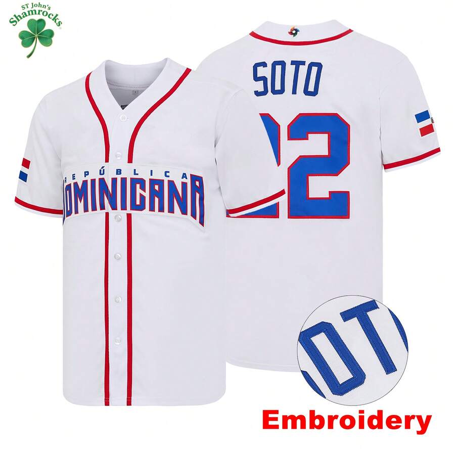 MEAN MACHINE Áo đấu bóng chày nam Juan Soto #22 Cộng hòa Dominica màu trắng, áo đấu World Baseball Classic 2026, số thêu, quà tặng cho người hâm mộ. - trắng - Xem 1