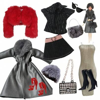 11.5-12 Inch Luxury Doll Fashion Outfit Set With Accessories, Designed For 1/6 BJD Doll Wardrobe, Multi-Style Suitable For Doll Dress Up, Great For Holiday Gifts