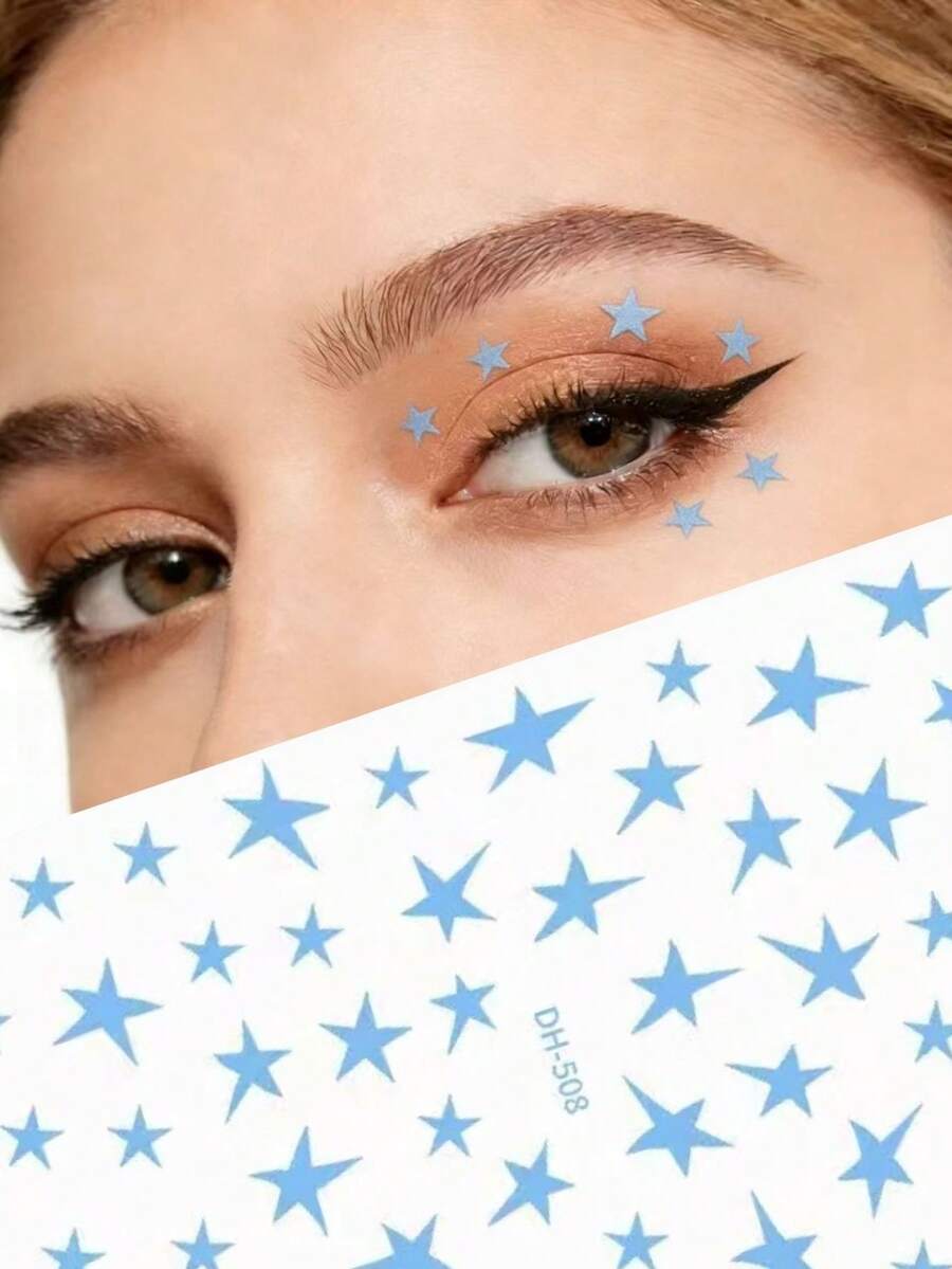 1 pieza Pegatina de estrella de diseño de nicho, pegatina de maquillaje de ojos creativa, accesorio decorativo de maquillaje de foto de chica mala, Y2K, brillo facial, festival, pegatina facial, pegatina 3D, gemas faciales, pegatina decorativa - Multicolor - Ver 1