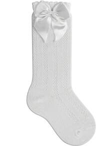 Children's 3/4 Party Socks 16-33 Satin Bow Long Shaft Youth Girl Baptism Wedding Flower Girl Social Dance Events Elegant Quality Soft Touch Coquette Korean Anime Schoolgirl - 白色 - 查看 9