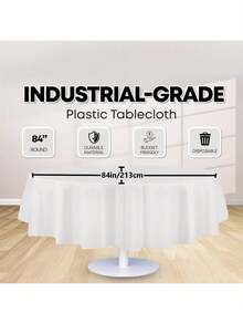 1/4/10/15 Packs Disposable Plastic Table Cloth, 84" Round Tablecloth, Leakproof & Sturdy Decorative Table Covers For Picnic, Party And Outdoor, White,Round White Plastic Disposable Tablecloth , Party & Event Decorative Cover - View 5