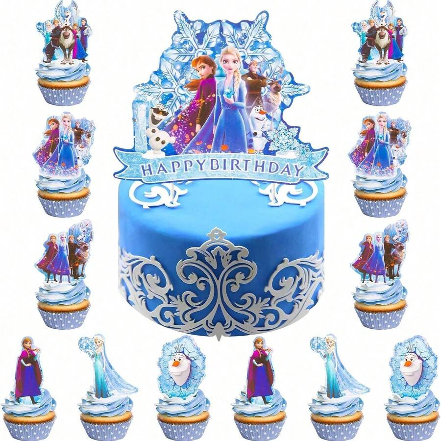 Frozen-Thema Geburtstagskuchen-Topper Set - DIY Kuchen Dekorationen für Geburtstagsfeiern zu Hause. Geeignet für verschiedene Anlässe wie Partydekoration, Feiertagsfeiern, lockere Zusammenkünfte, die Rückkehr zur Schule, Weihnachtsfeiern und mehr - Mehrfarbig - Übersicht 1