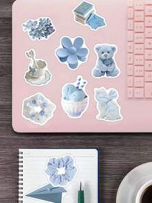 50pcs Light Blue Themed Stickers For Suitcase Skateboard Guitar Laptop Desktop Room Decor Graffiti Stickers - A - View 5