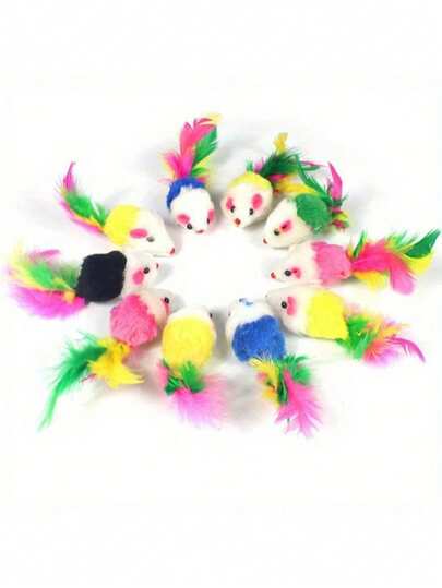 5pcs/10pcs/15pcs/20pcs Colorful Feather Sound Mouse Toys Set, Fun Interactive Rolling Ball & Mouse Toys To Keep Your Cat Entertained (Random Color)