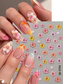 1 pièce Autocollants d'art pour ongles 5D élégants à dégradé de fleurs de cerisier. Mignons et kawaii, pétales de sakura floraux autoadhésifs. Décoration de manucure, fournitures pour ongles - Multicolore - Voir 2