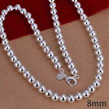 925 sterlingsilverpläterat 8mm slätt kulkedjahalsband, unisex modesmycken - silver - Visa 12