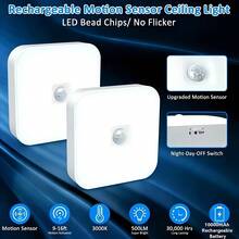 1件/2件裝 可充電式感應天花板燈,10000mAh USB充電,500LM高亮度LED,支援白天/夜晚/關閉模式,適用於走廊、衣櫥、樓梯間與臥室的無線燈 - 均碼 - 查看 10