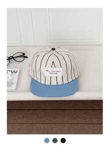 1件装清新字母贴片条纹平沿鸭舌帽，女士春夏街头复古嘻哈棒球帽 - 布標條紋 - 查看 13