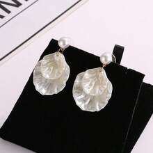 1 Đôi bông tai vỏ sò giả ngọc trai tối giản, đa năng, thích hợp cho đám cưới, đi biển, kỳ nghỉ hè. - trắng - Xem 3