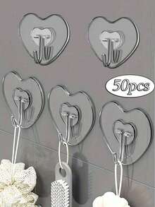 10/20pcs Powerful Transparent Adhesive Wall Hooks - Casual Style, Easy Installation Without Drilling, Plastic Heart-Shaped Practical Hooks, Suitable For Kitchen And Bathroom, Wall-Mounted Storage Organizer, Bathroom Storage Rack, Bathroom Decor - View 10