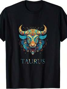 T-Shirt With The Zodiac Sign Taurus - Black and White - View 1