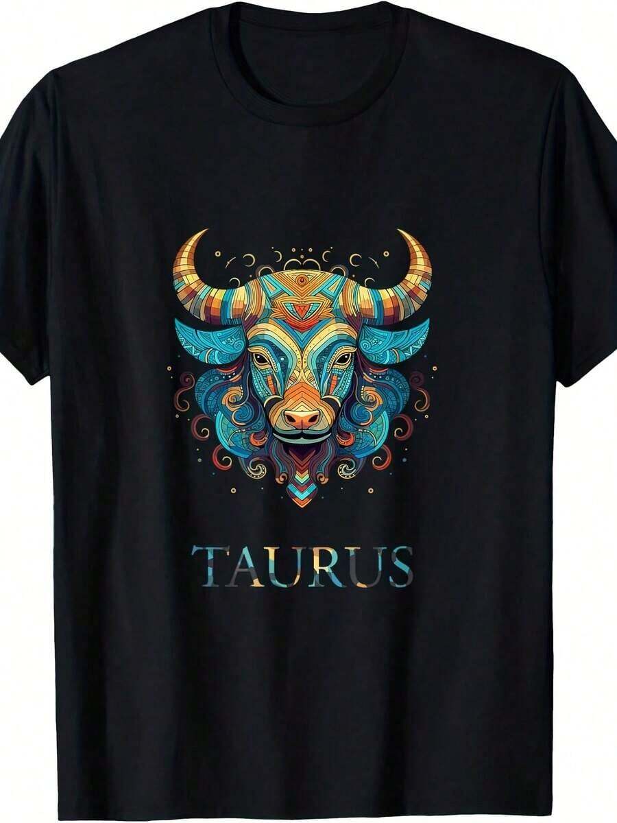 T-Shirt With The Zodiac Sign Taurus - Black and White - View 1