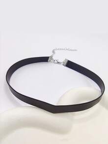 1pc Women's Black Punk Gothic Personalized PU Leather Short Choker Necklace, Punk Collar Necklace - Black Leather - View 3