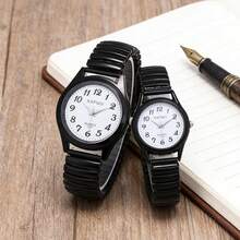 XAPWV Minimalist Versatile Round Quartz Couple Watch, Elastic Strap, Arabic Numeral Dial, Suitable For Daily Commute And Gift Giving - Multicolor - View 5