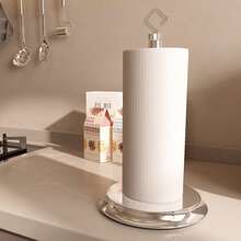 纸巾架 钢制纸巾架 台面式纸巾架，黑色纸巾架，适用于厨房台面、吧台和餐桌，适用于标准卷和超大卷纸巾 - 亮銀色 - 查看 6