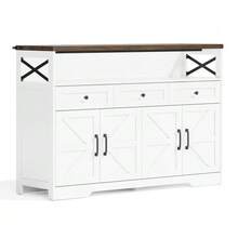 140cm Sideboard Buffet With Storage Space, Coffee Bar With 3 Drawers, Rustic Style Console With Doors, Cabinets With Shelves, Suitable For Kitchen, Living Room, Hallway, White/Brown Rustic Style - 白色 - 查看 10