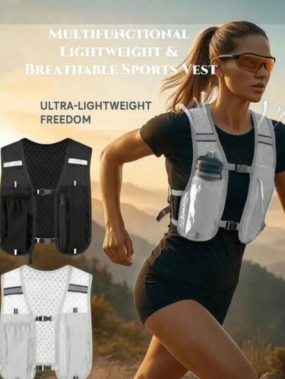 1pc Sports Running Vest Bag, Lightweight Breathable Mesh Back Panel, Dual-Use Waist & Chest Pack, With Large Main Compartment For Phone Storage, Ergonomic Hands-Free Design. Suitable For Fitness, Hiking, Cycling, Travel, Marathon