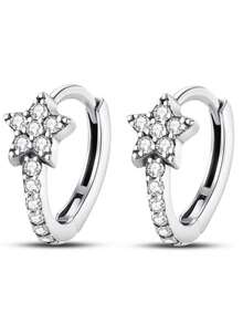 Bộ khuyên tai hình ngôi sao và trái tim, bạc sterling 925 đính đá CZ, trang sức thời trang dành cho nữ. - Bạc - Xem 13