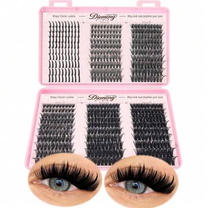 600片高容量单根假睫毛，D型卷翘，包含6种款式（尖头款+40D+50D+60D+80D+100D），浓密3D分段式假睫毛，适合DIY化妆，居家、旅行、日常通勤、派对、婚礼新娘等场合均适用。