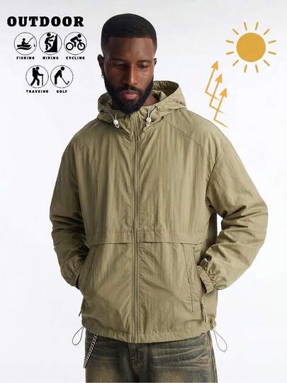 Áo khoác chống nắng có mũ trùm đầu họa tiết rằn ri, nhẹ, nhanh khô dành cho nam, thoáng khí và dễ mang theo trong mùa hè.