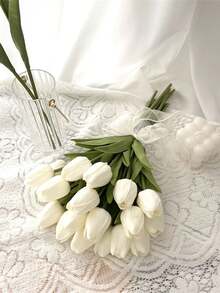 3/6pcs Mini White Tulip Artificial Flowers, Wedding Home Decor Fake Flowers, Tulip Simulation - White - View 5