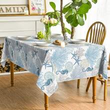 Rectangular Summer Tablecloth, Ocean Creature Blue Beach Washable Tablecloth, Suitable For Party, Picnic, Dinner Decoration - Baby Blue - View 2