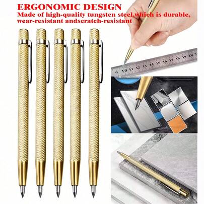 1/2 Caneta Marcadora com Ponta de Diamante de Carboneto de Tungstênio de Alta Dureza, Marcadora para Corte de Azulejos, Marcadora para Corte de Chapas de Ferro, Alumínio, Mármore e Aço, Adequada para Trabalhos de Precisão em Metal, Ferramentas para Marcenaria em Vidro, Cerâmica, Metal e Madeira