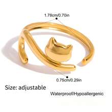 1 Peça Anel de Cachorro Salsicha Único de Moda, Cor de Ouro 18K, Aço Inoxidável com Strass, Anel Impermeável GATO DA SORTE Empilhável - Dourado - Visão 7